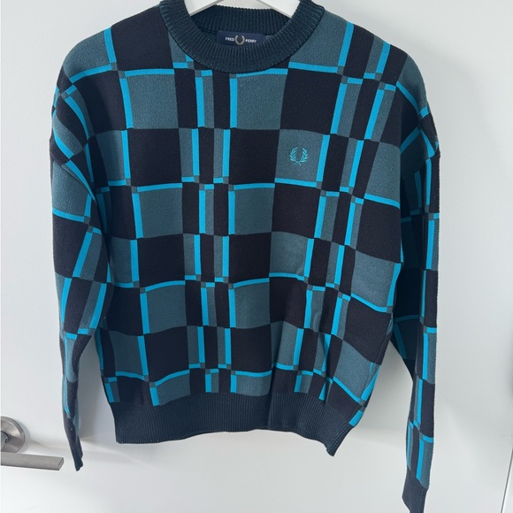 Fred Perry Men's Plaid Crewneck Sweater - Black and Teal